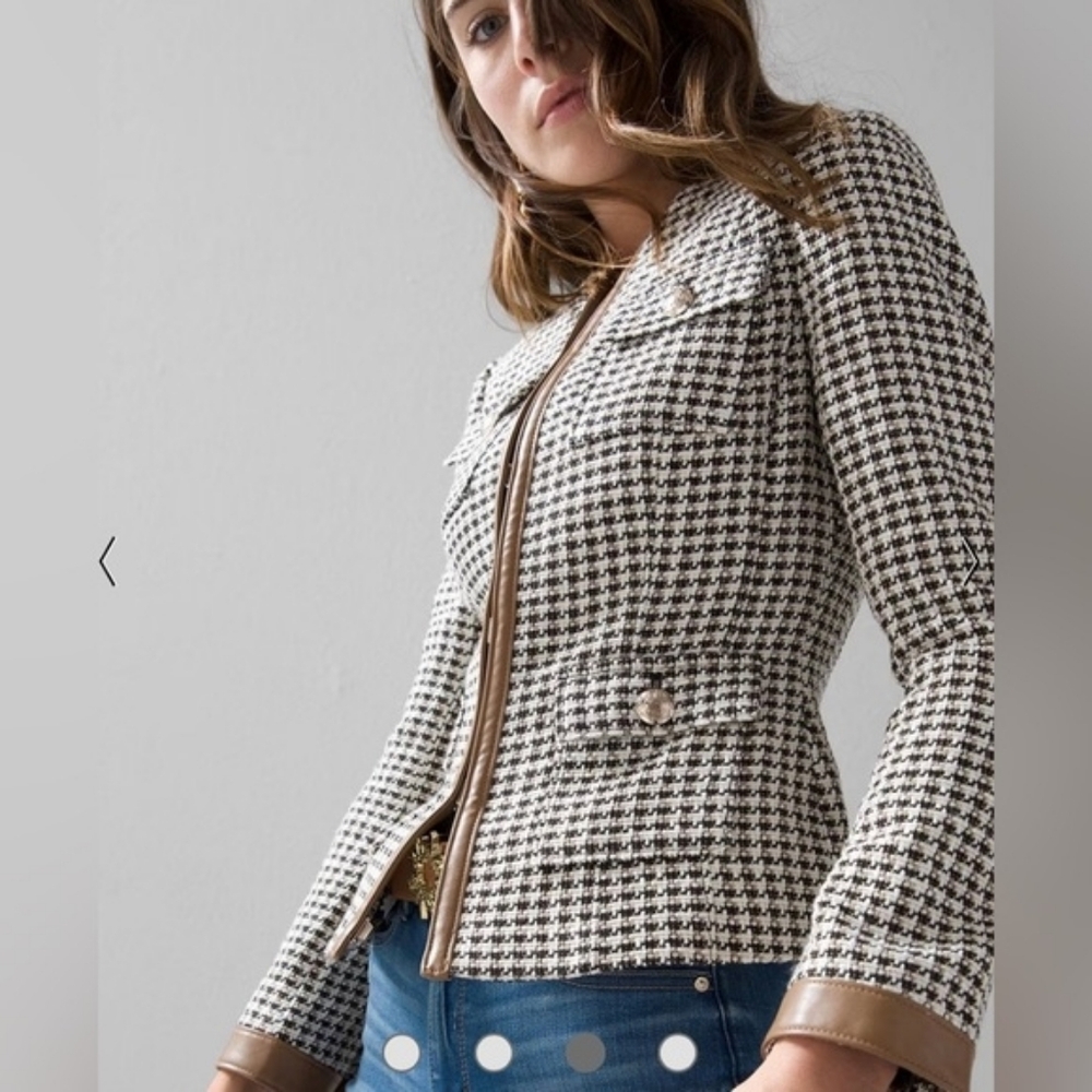 White House Black Market Houndstooth Blazer with Brown Trim - Picture 3 of 16